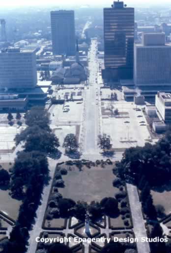 Downtown Baton Rouge, seen from the Louisiana State Capitol, circa 1970s