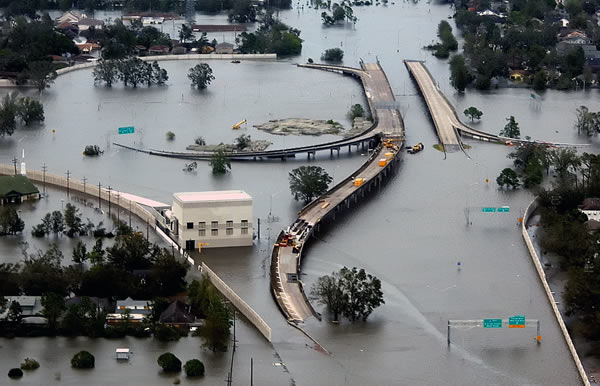 I-10 at West End Boulevard in New Orleans post-Hurricane Katrina in 2005
