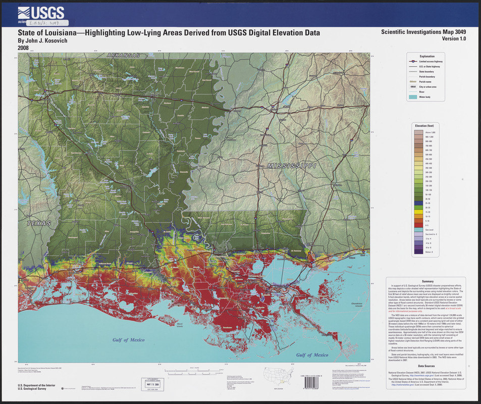 Map of Low-Lying Areas in Louisiana
