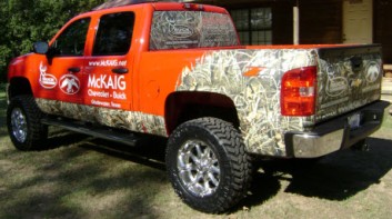 The McKaig Chevrolet pickup with Duck Commander Logo