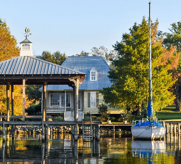 Waterfront home and dock along False River in New Roads, Louisiana