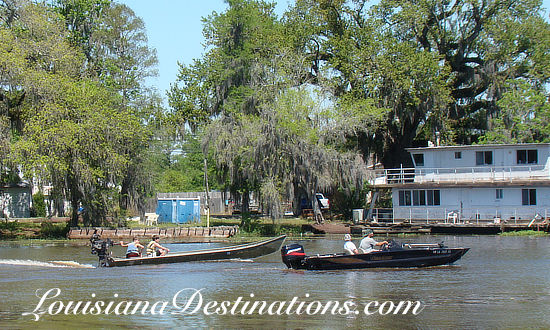 A great day for boating and alligator hunting on the water, near the Highway 70 draw bridge in Pierre Part, Louisiana 