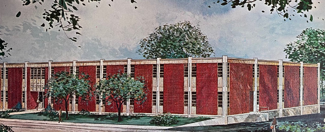 Architect's drawing of the new Engineering Laboratory Building at Louisiana Polytechnic Institute in Ruston, Louisiana (circa 1965)