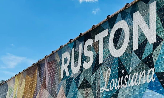 The Ruston mural, downtown, at the corner of North Vienna and Alabama Streets, across from the Dixie Center for the Arts