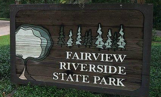 Sign at the entrance to the Fairview-Riverside State Park in Louisiana