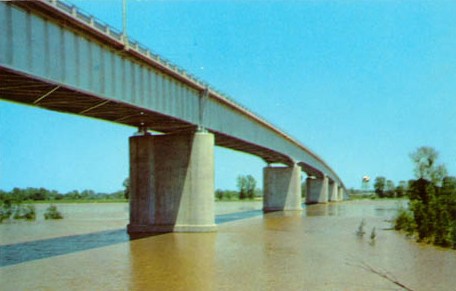 Shreveport-Bossier Barksdale Bridge across the Red River, looking east towards the Barksdale Main Gate